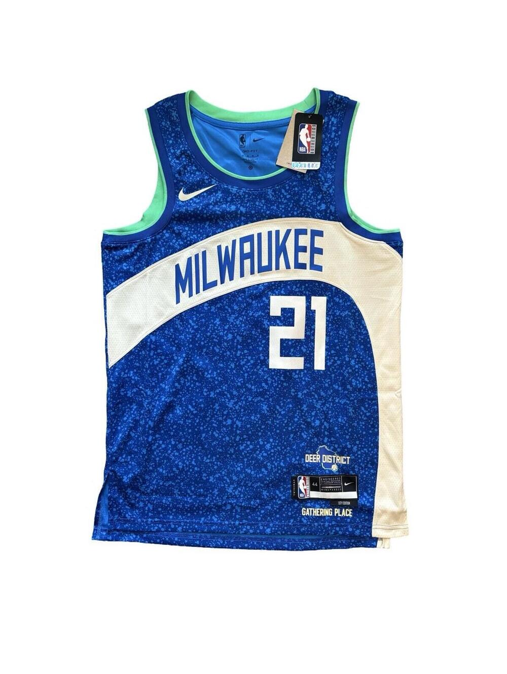 Nike Jrue Holiday Milwaukee Bucks City Edition NBA Jersey #21 Blue Size Medium